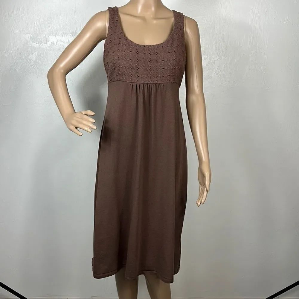 Boden Cotton Brown Eyelet Embroidered Sleeveless Midi Length Size 6 L